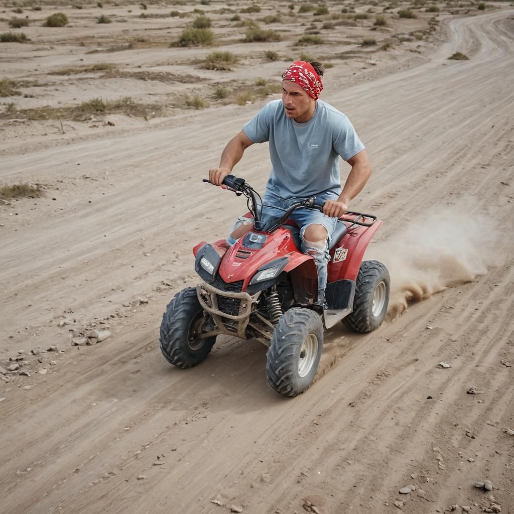 Quad Bike Rider in Desert Landscape: Action Shot