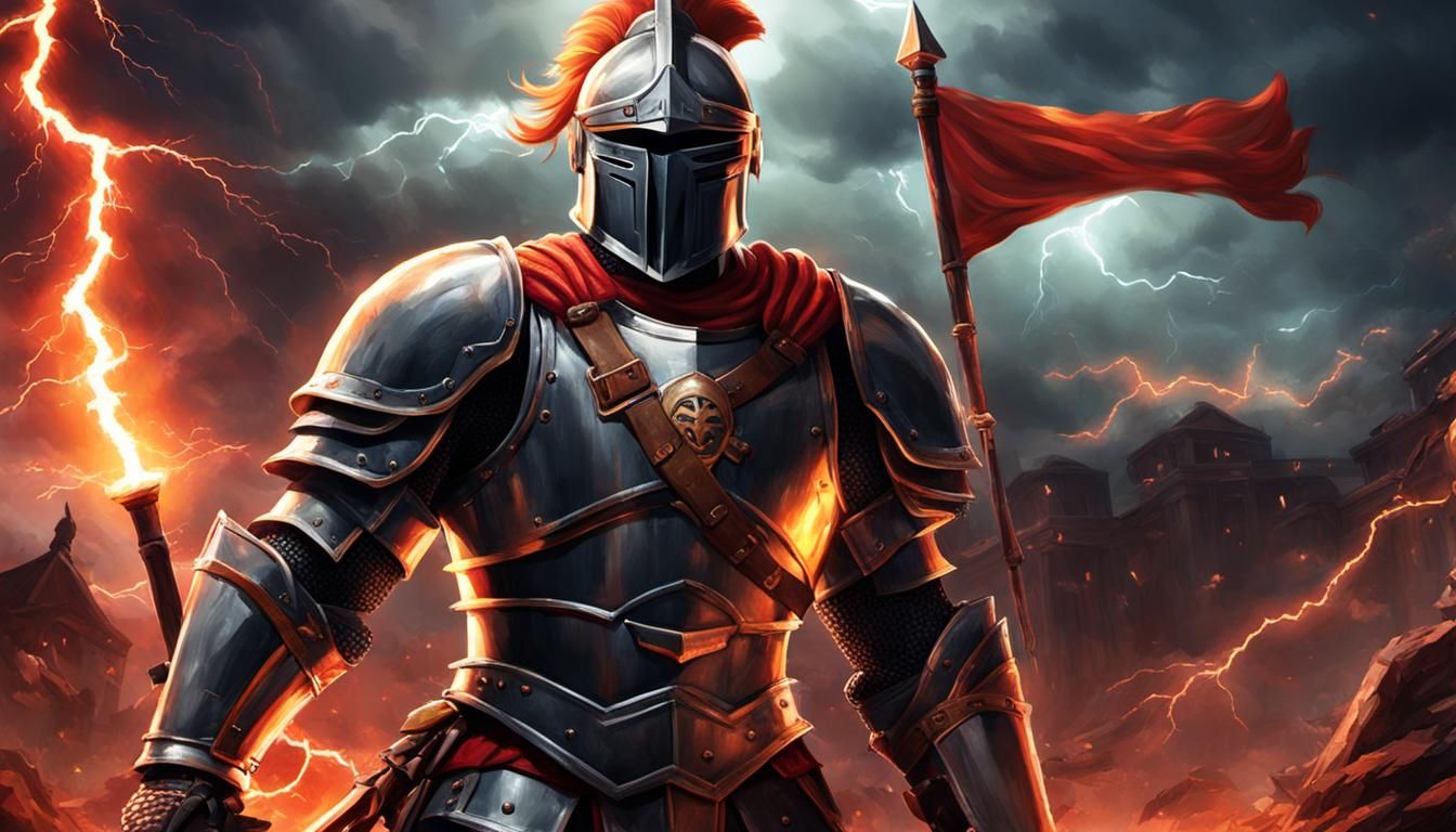 Spartan Knight Amidst Fiery Lightning