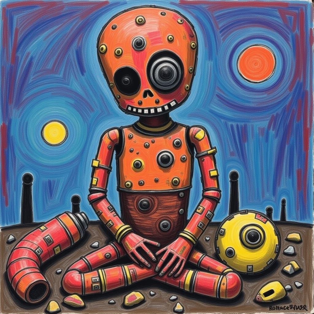 Surreal Dolls in a Frozen Cyberpunk Landscape