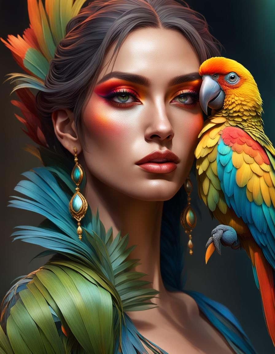 Parrot Style Makeup Portrait in Hyperdetailed Art Style