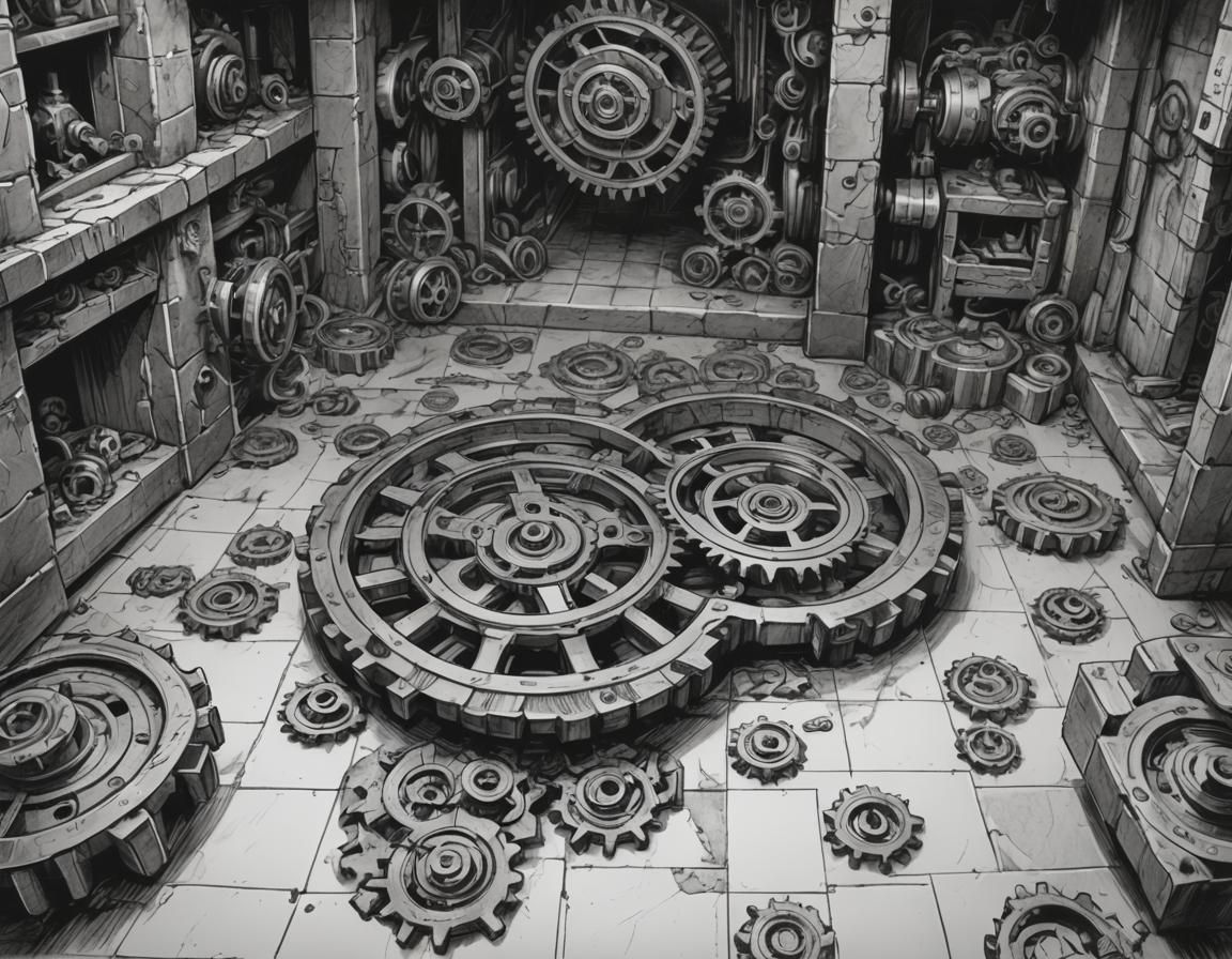 Medieval Dungeon Gears in Comic Book Style