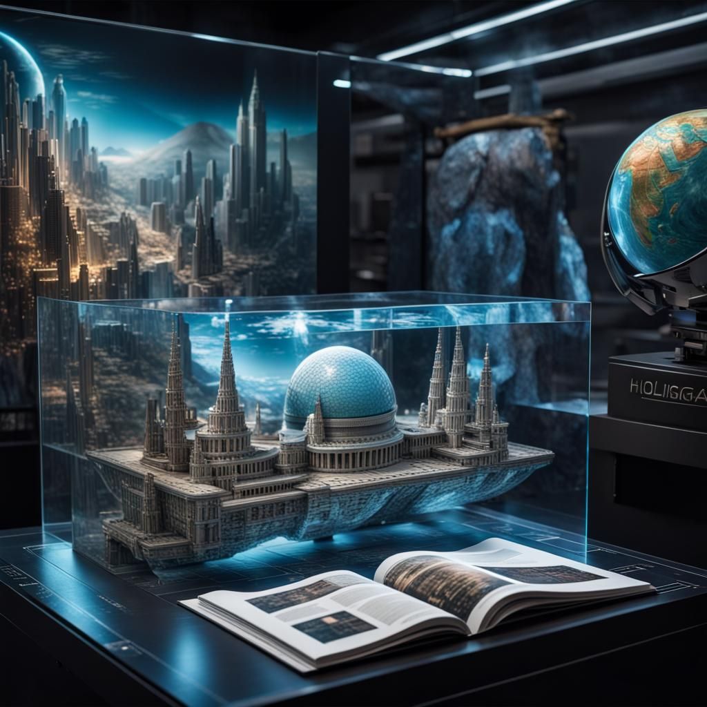 Futuristic Travel Magazine Hologram in Hyperrealism