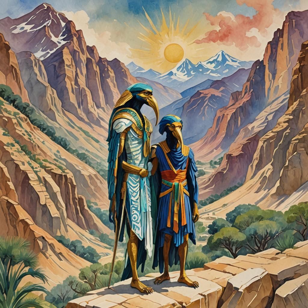 Thoth by Mountain in Gouache Style