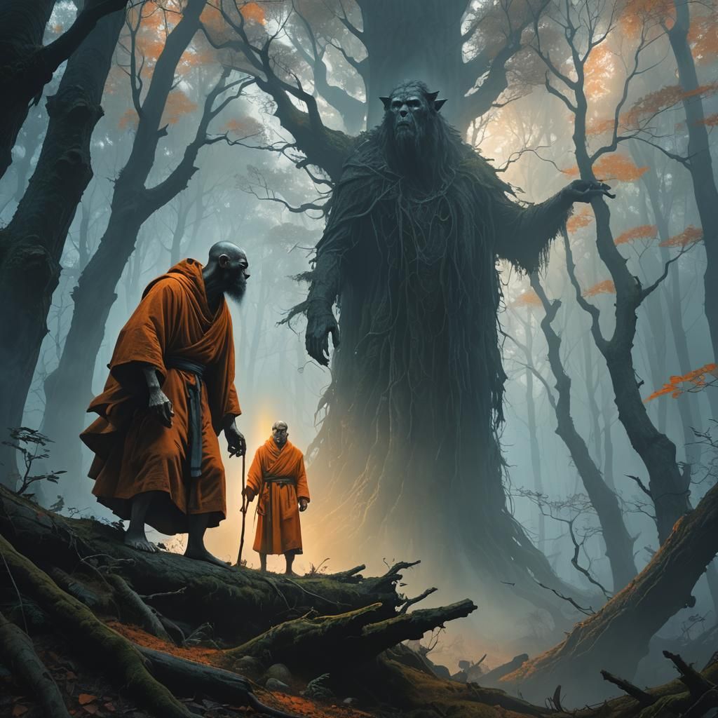 Monk Transforms to Werewolf in Misty Forest