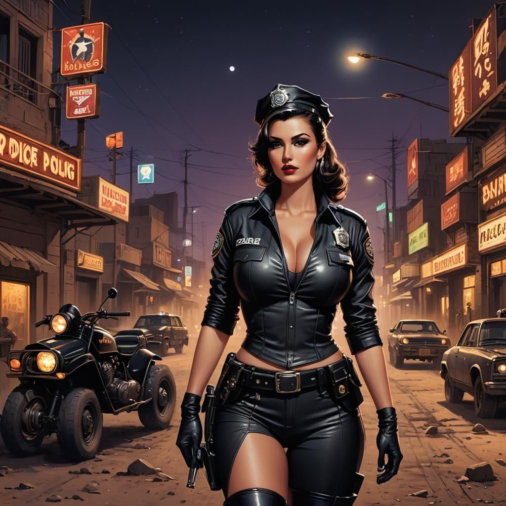 Neon Desert Pinup in Enki Bilal Style