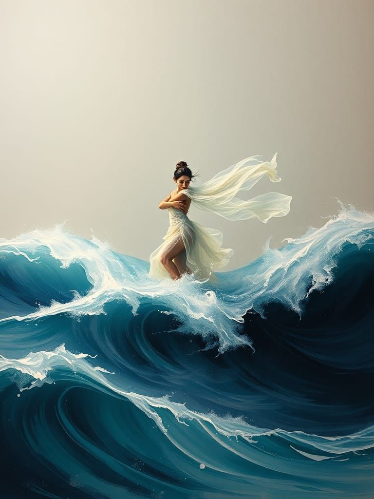 Ethereal Water Dancer Emerges in a Surreal Dreamscape