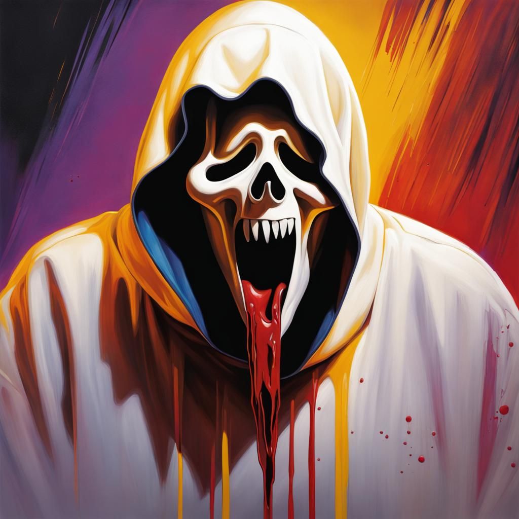 Hyperrealistic Ghostface Splash Art: Detailed and Dramatic