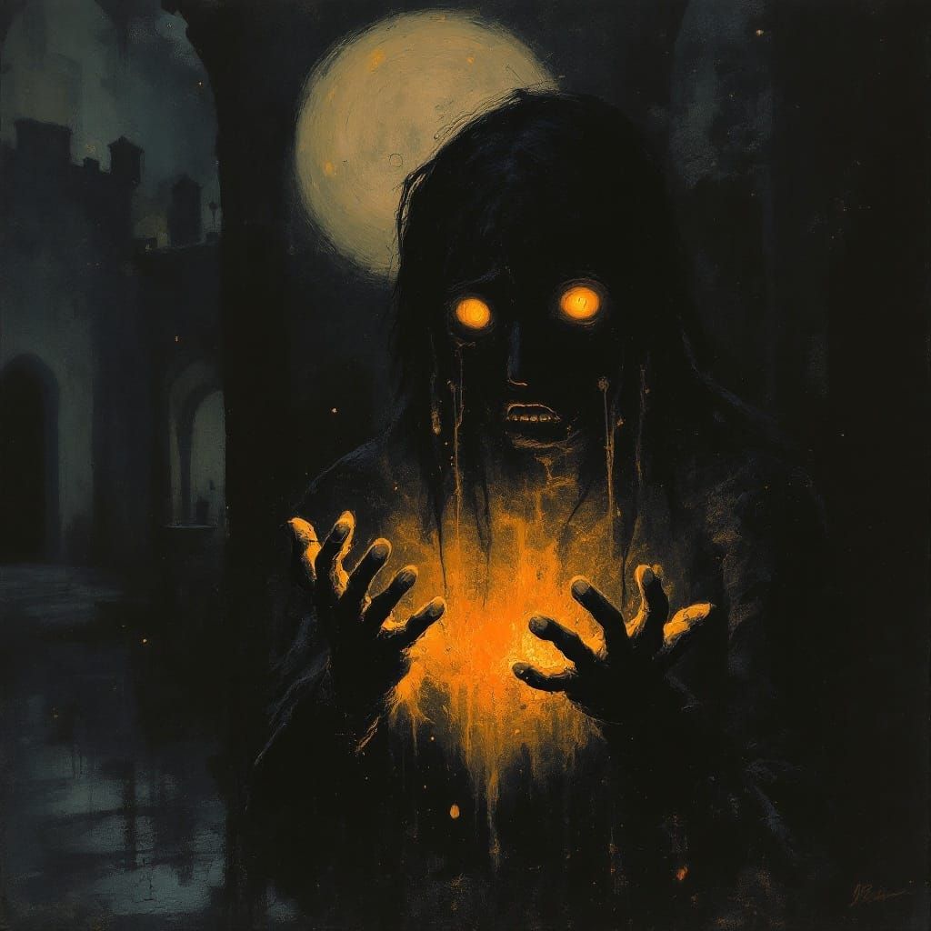 Mystical Figure in Babylonian Courtyard at Dusk