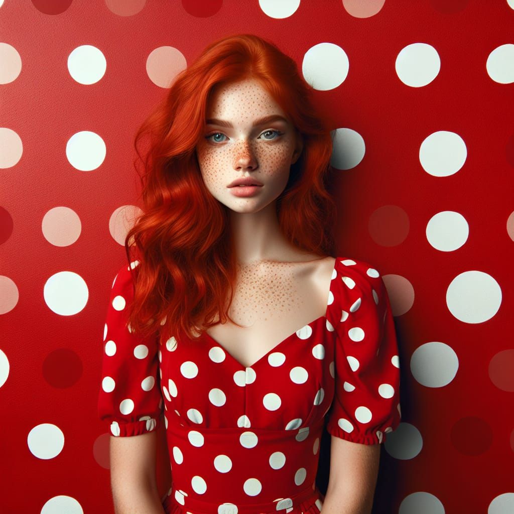 Redhead Girl in Polka Dot Dress