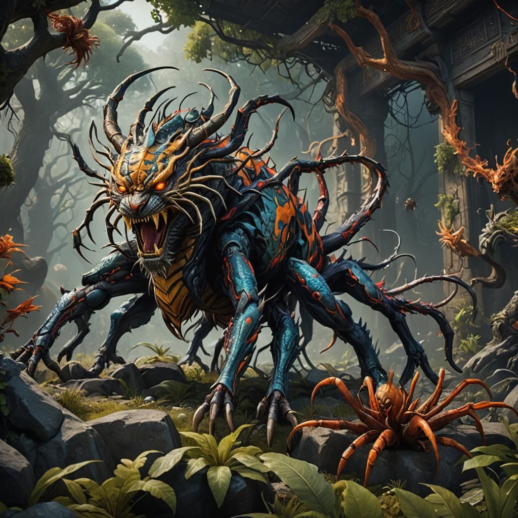 Tiger Dragon Spider Monster in Detailed Matte Painting