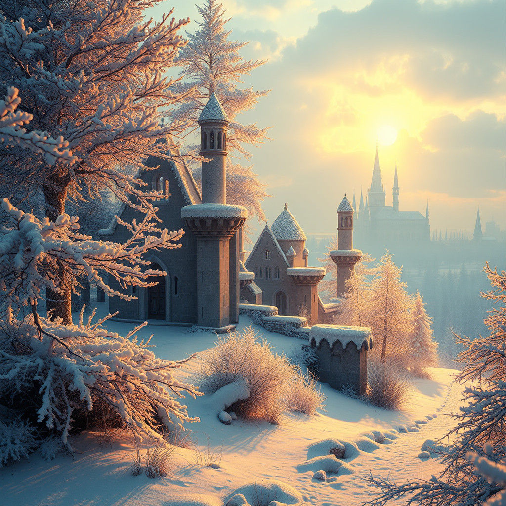 Enchanted Winter Realm in Golden Light