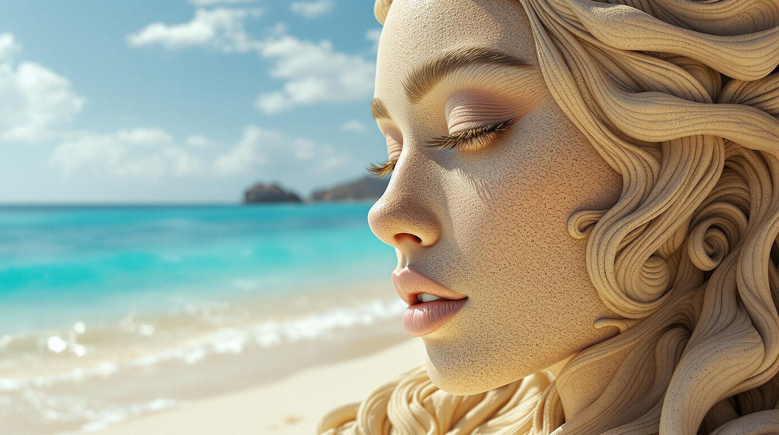 Ariana Grande Sand Sculpture: Hyper-Realistic 3D Render