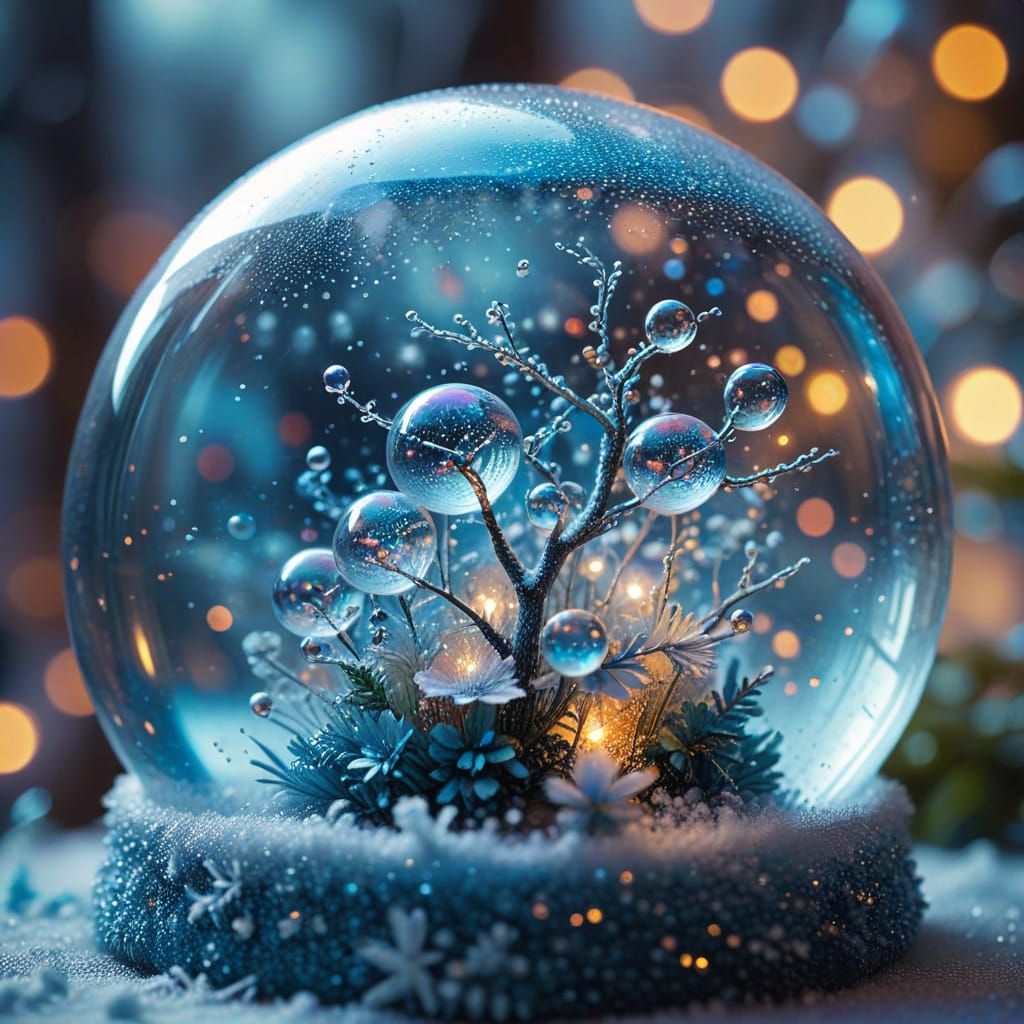 Dreamlike Bubbles Floating Inside a Snow Globe