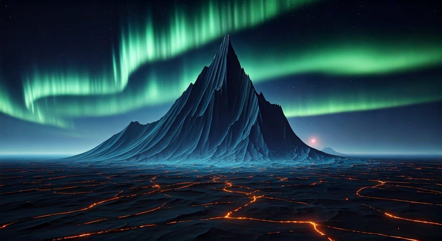 Radioactive Mist Shrouds Alien Mountain: Hyperrealistic Phot...
