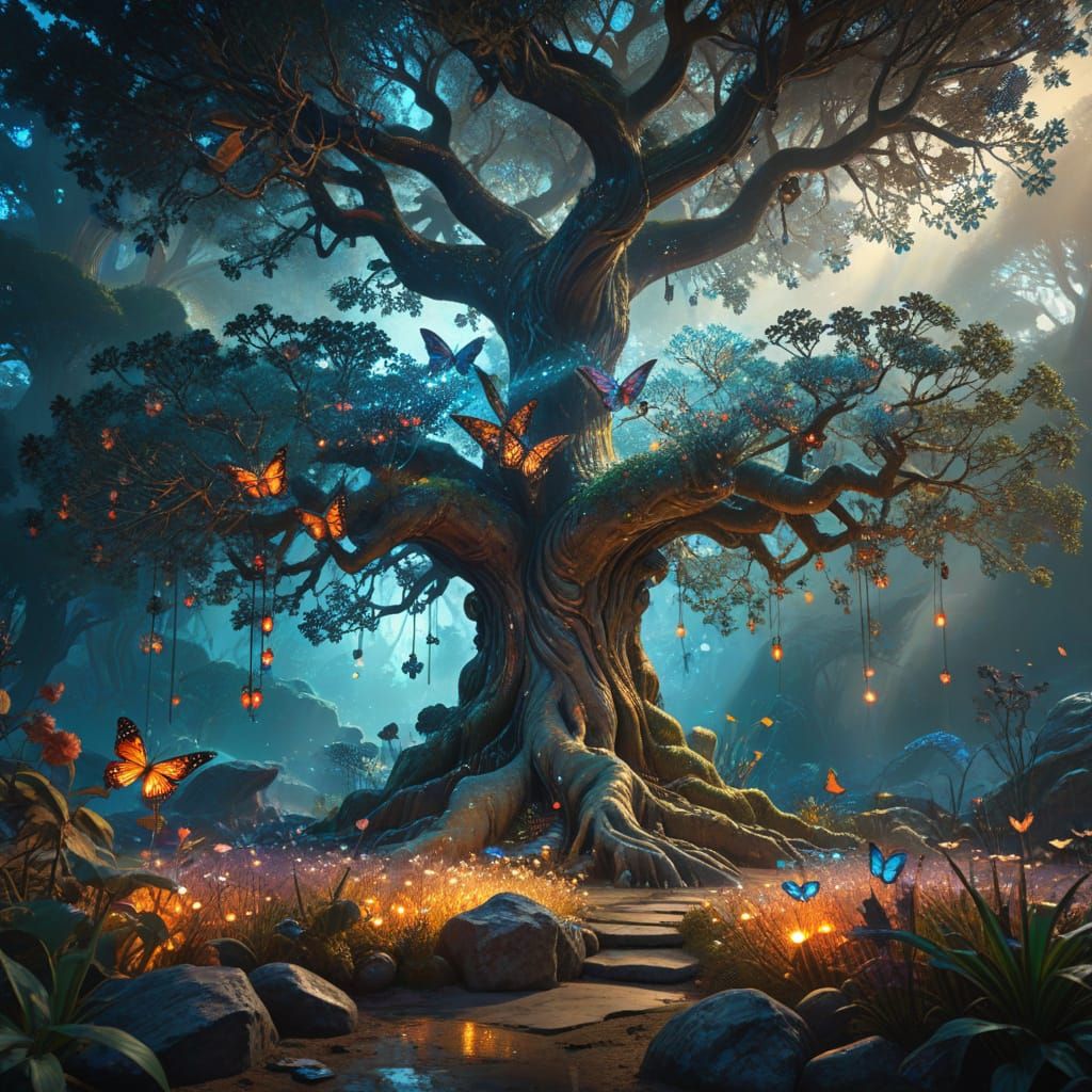 Zen Garden Within Ancient Tree: Digital Painting