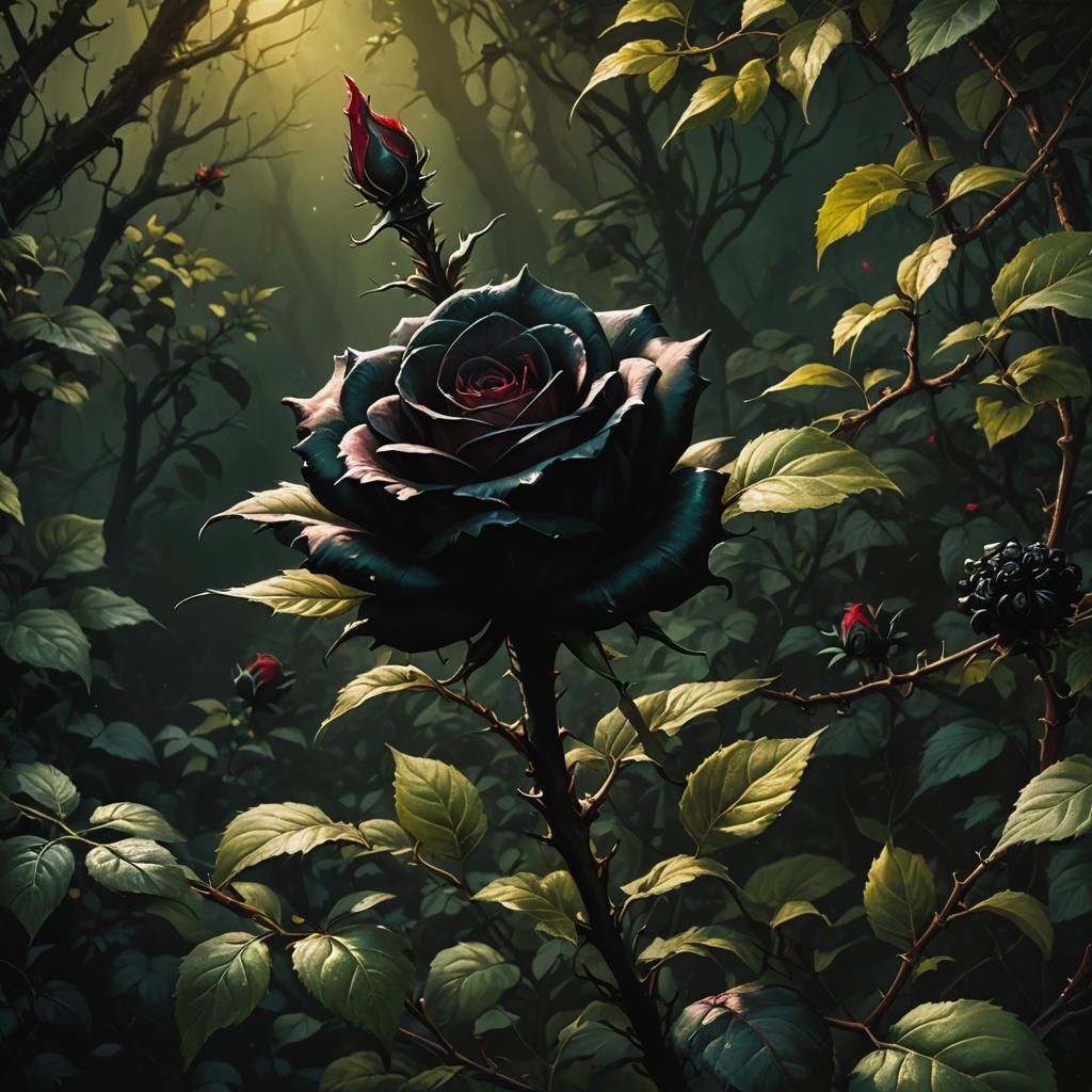 Dagger Piercing Black Rose: Dark Fantasy Concept Art