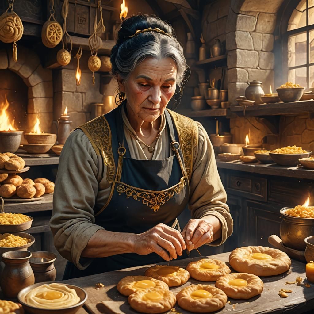 Medieval Baker Creates Fritters, Fantasy Concept Art