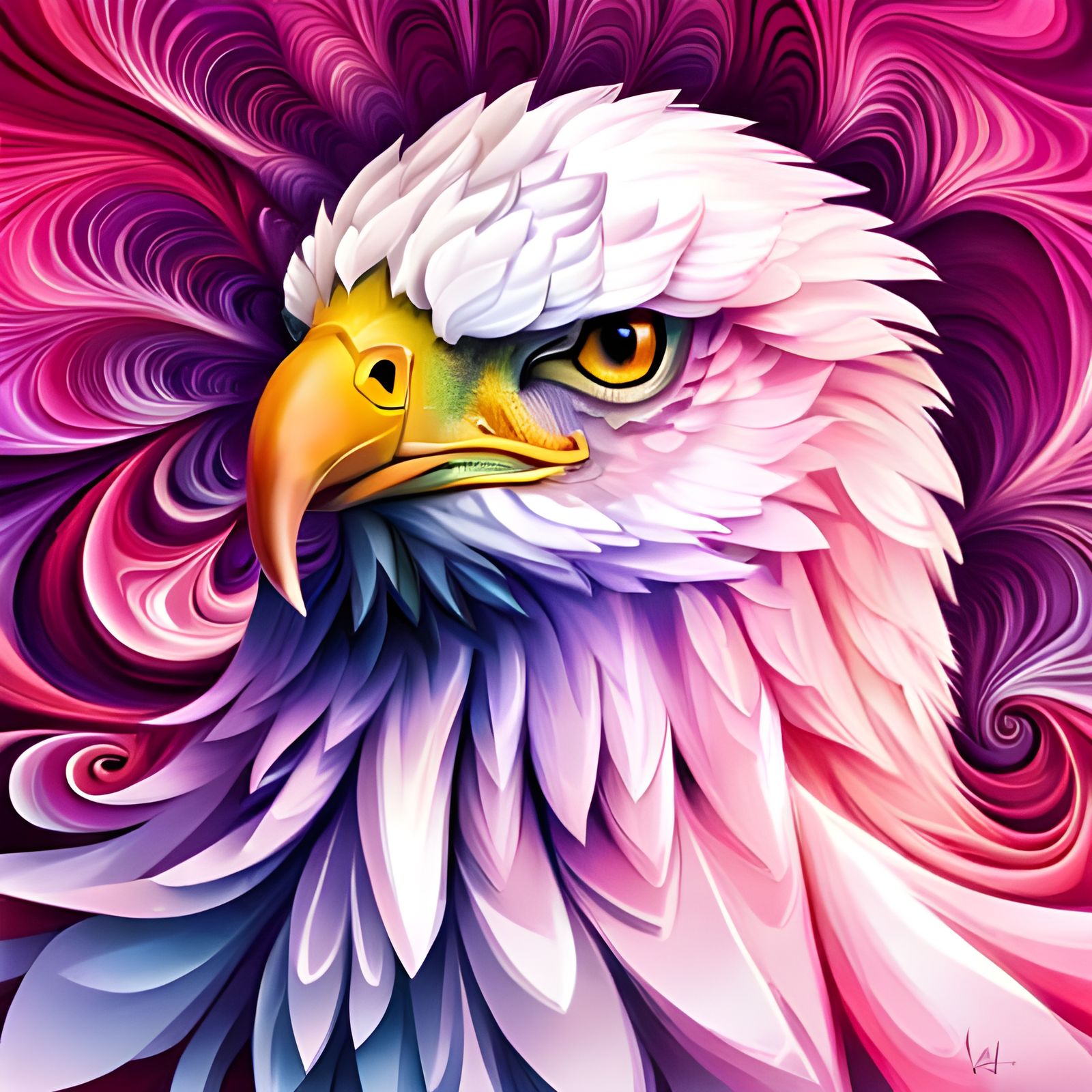 Fantasy Pink Eagle with Liquid Marble Feathers