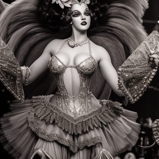 Glamorous Vintage Showgirl in Silver Film Style