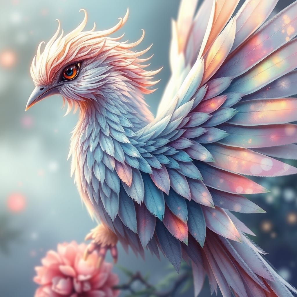 Elegant Fantasy Bird with Ethereal, Luminescent Wings