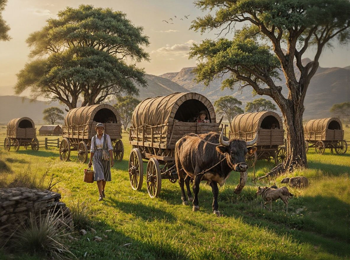 Settler Woman with Ox Wagon in the 1600s Karoo