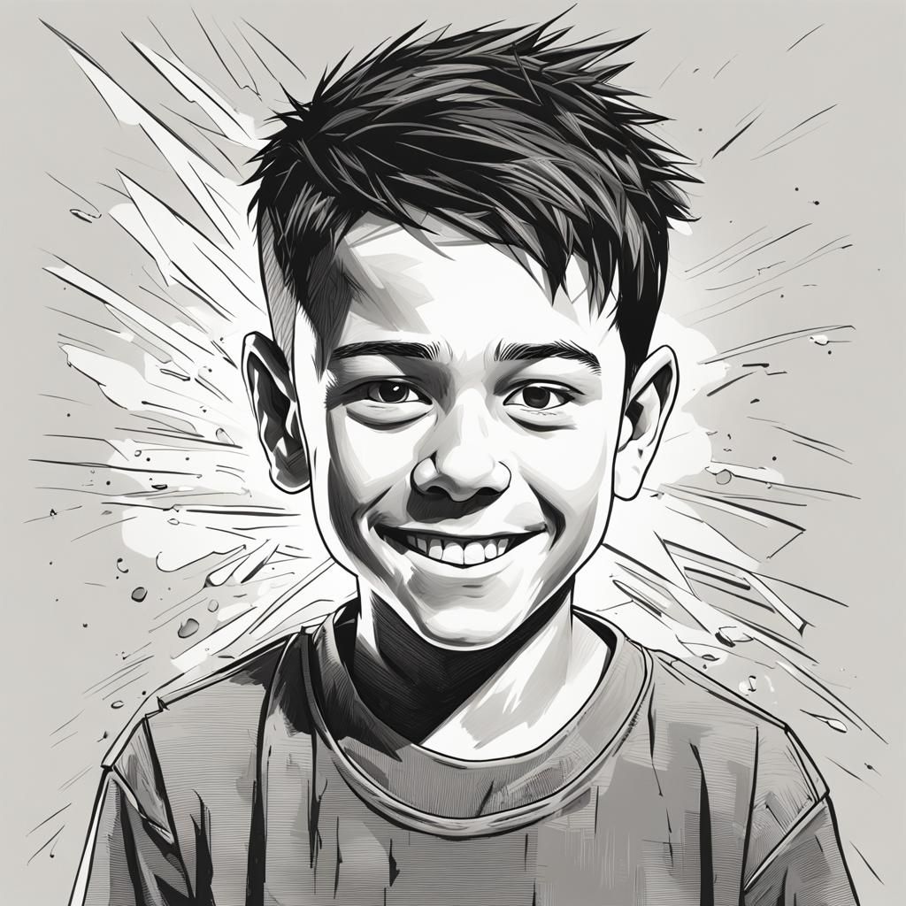 Hyperrealistic Line Drawing: Boy with Spiky Hair