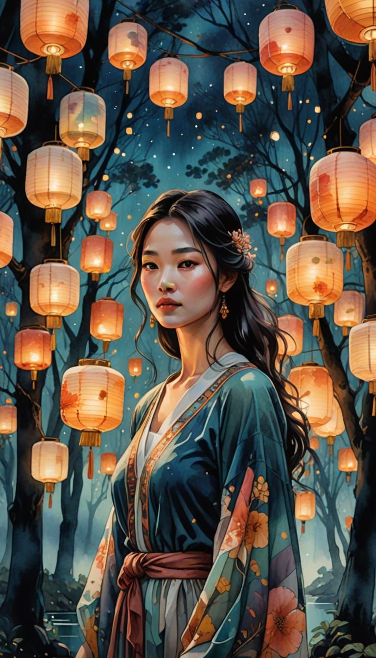 Twilight Lanterns: A Dreamlike Fusion of East Asian Art
