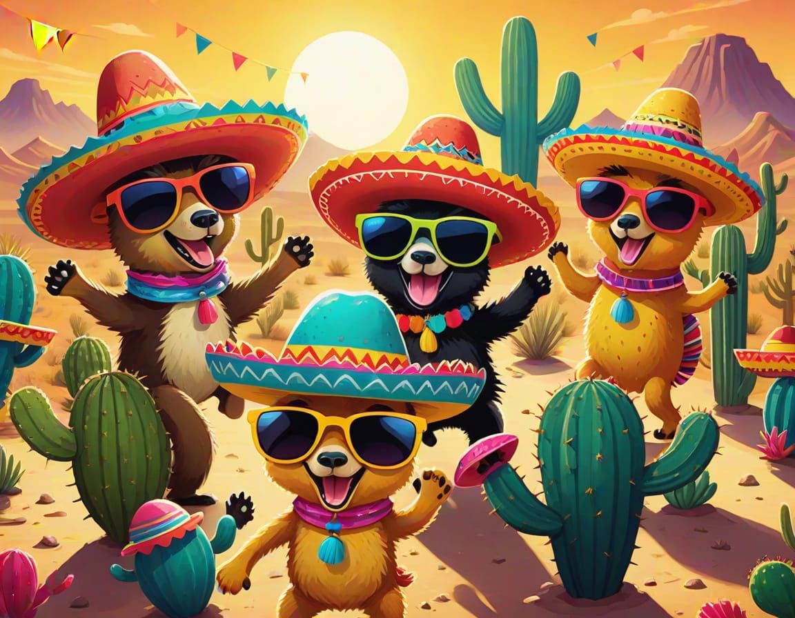 Cartoon Animals Celebrate in Desert Fiesta