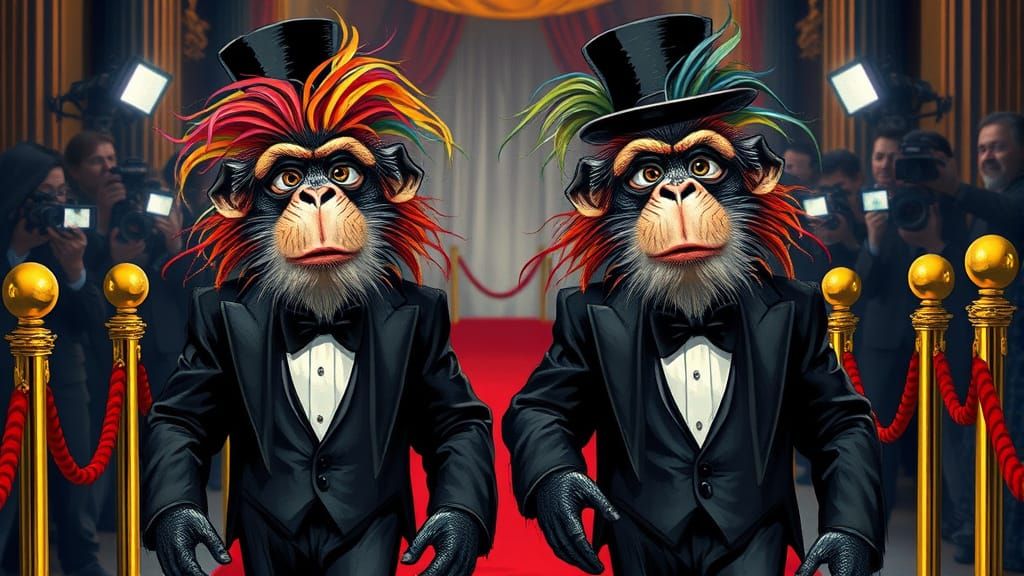 Whimsical Monkeys Strut Down Red Carpet in Formal Tuxedos