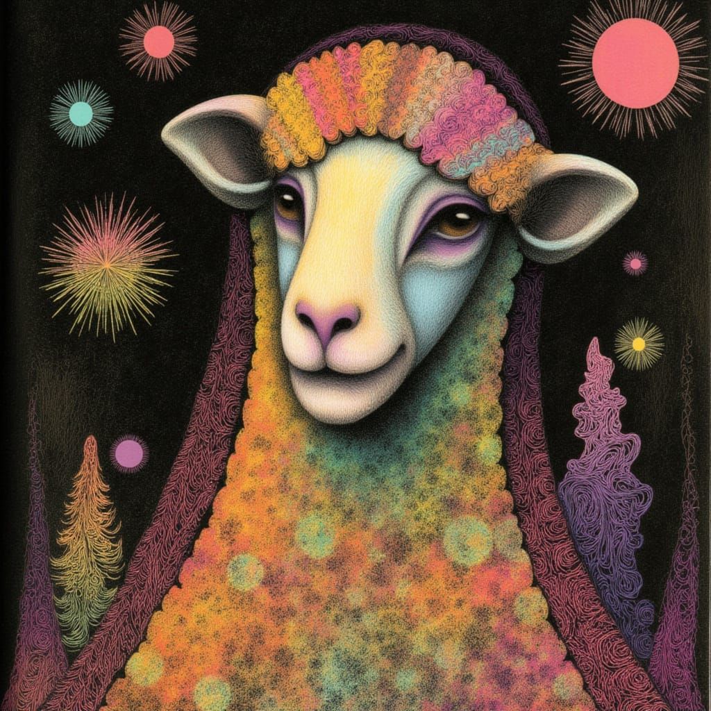 Stylized Sheep Attends Avant-Garde Theater Amidst Whimsical ...