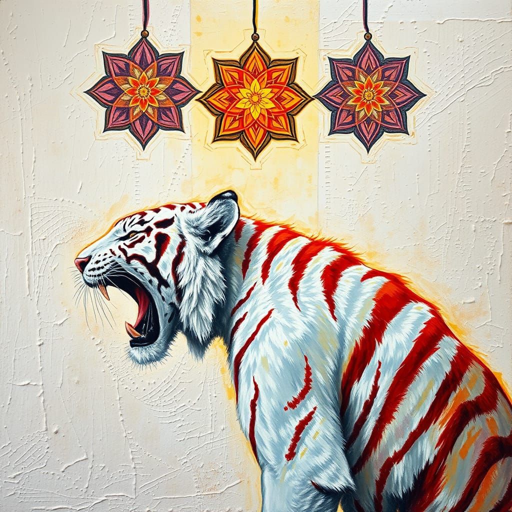 Vibrant White Tiger in Expressive Acrylic Painting