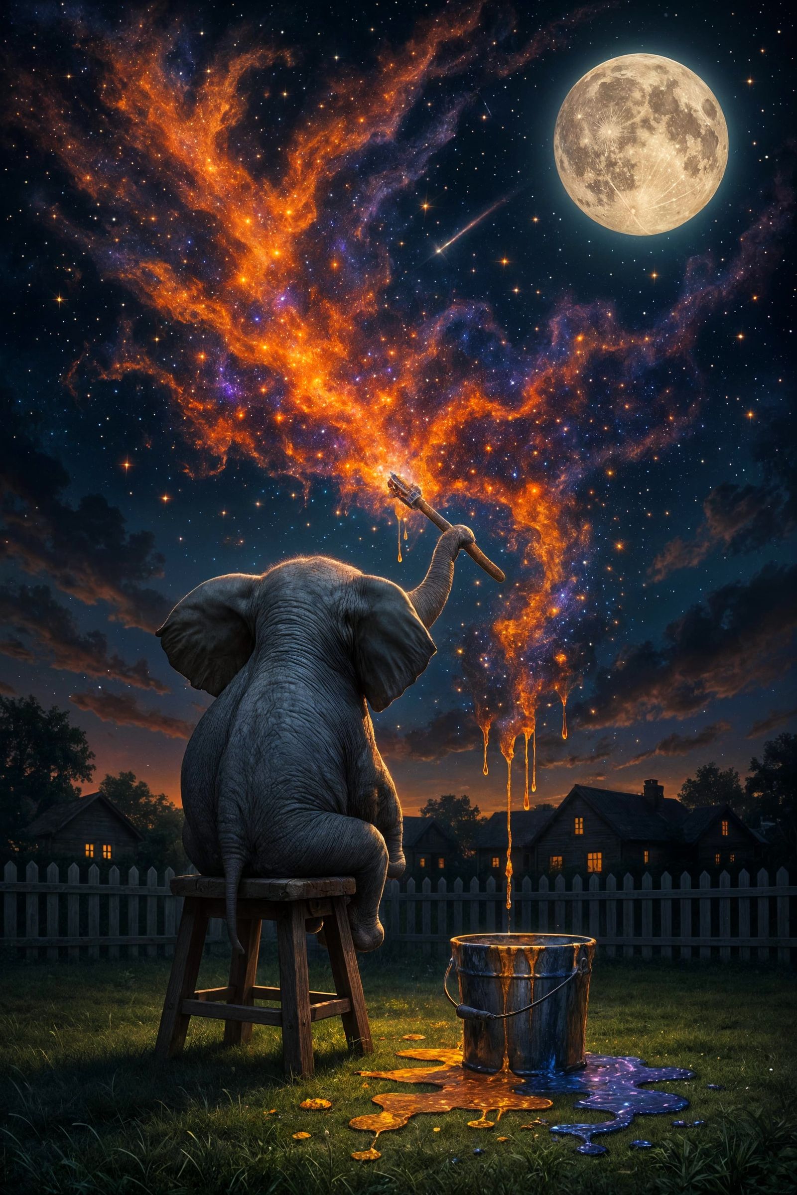 Baby Elephant Paints Cosmic Night Sky