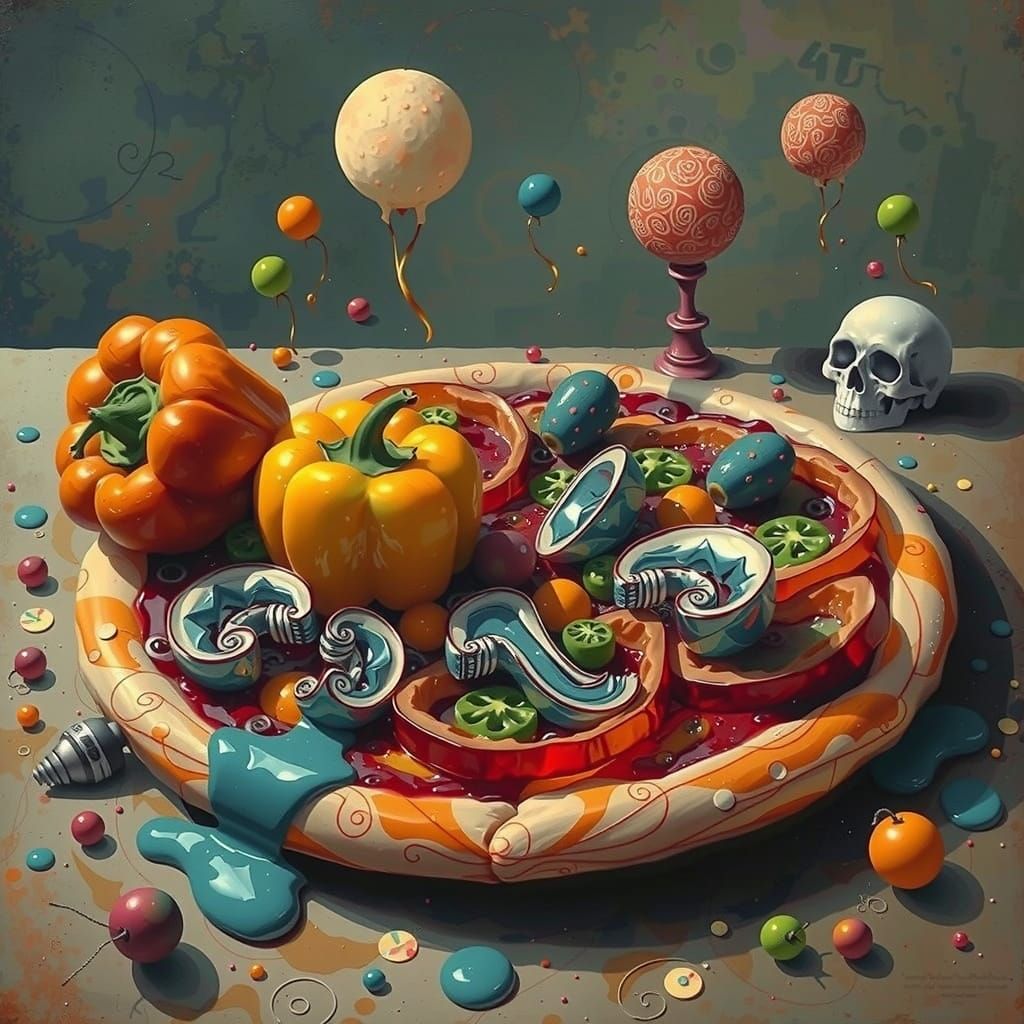Surreal Pizza with Vegetables in Salvador Dali Style
