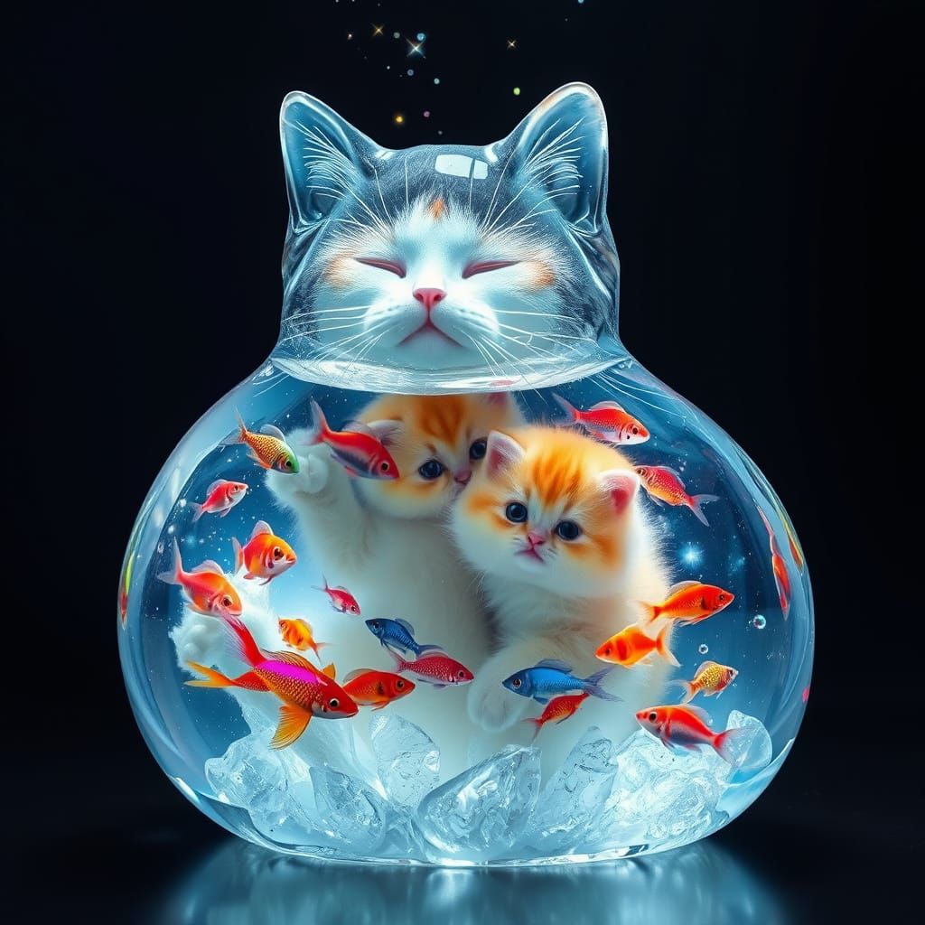 Chubby Kitten Cuddles Mystical Crystal Cat Aquarium
