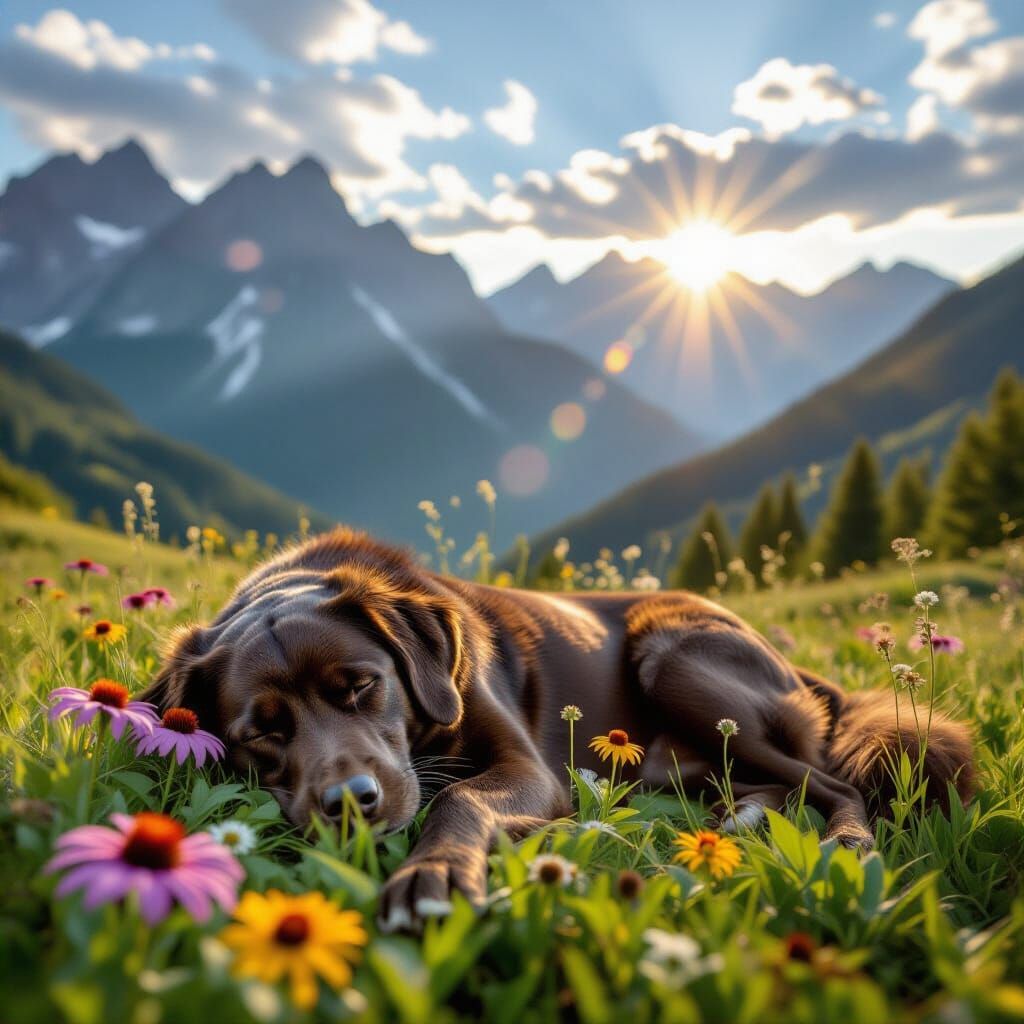 Majestic Labrador Retriever in a Dreamy Landscape