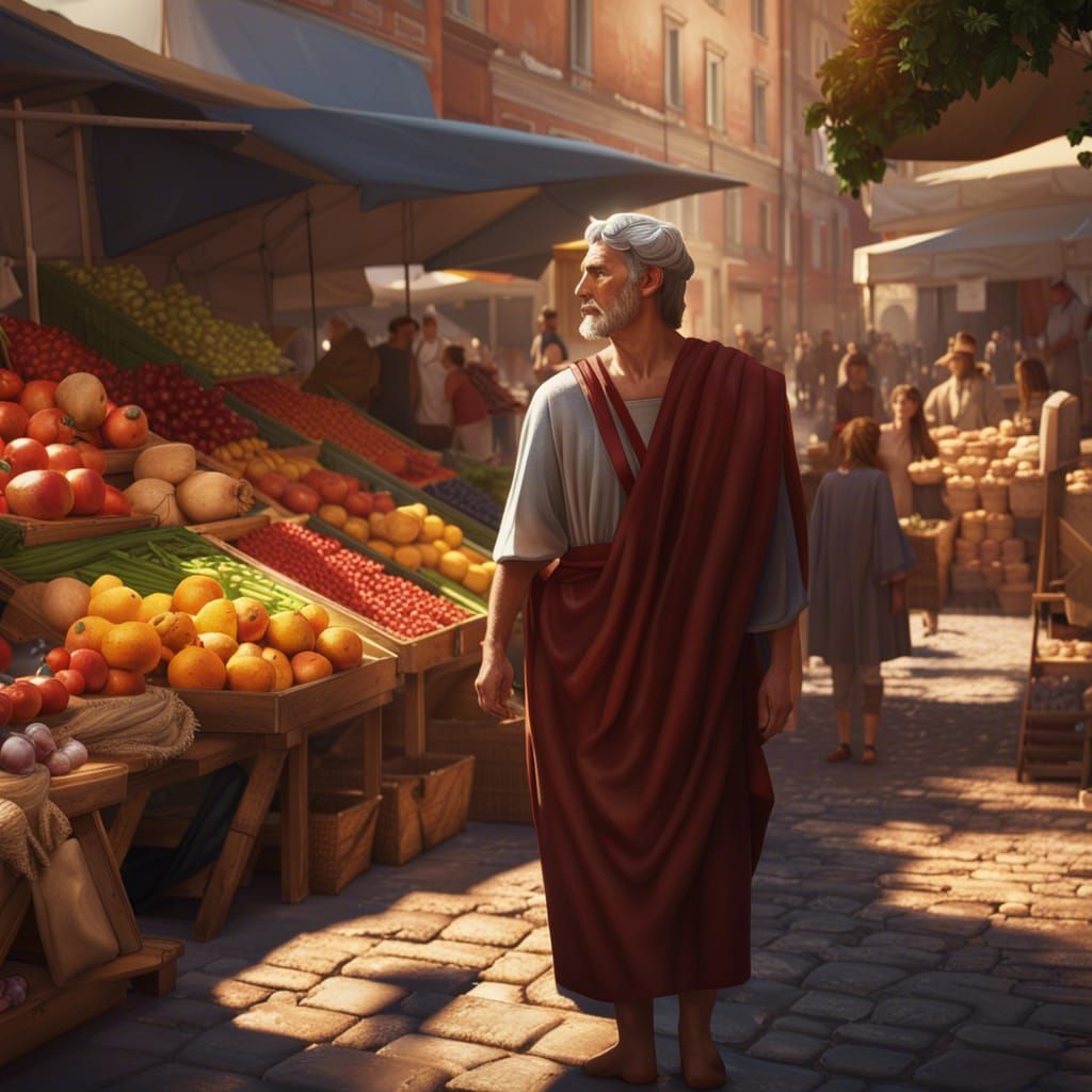 Bustling Market Scene in Ancient Rome