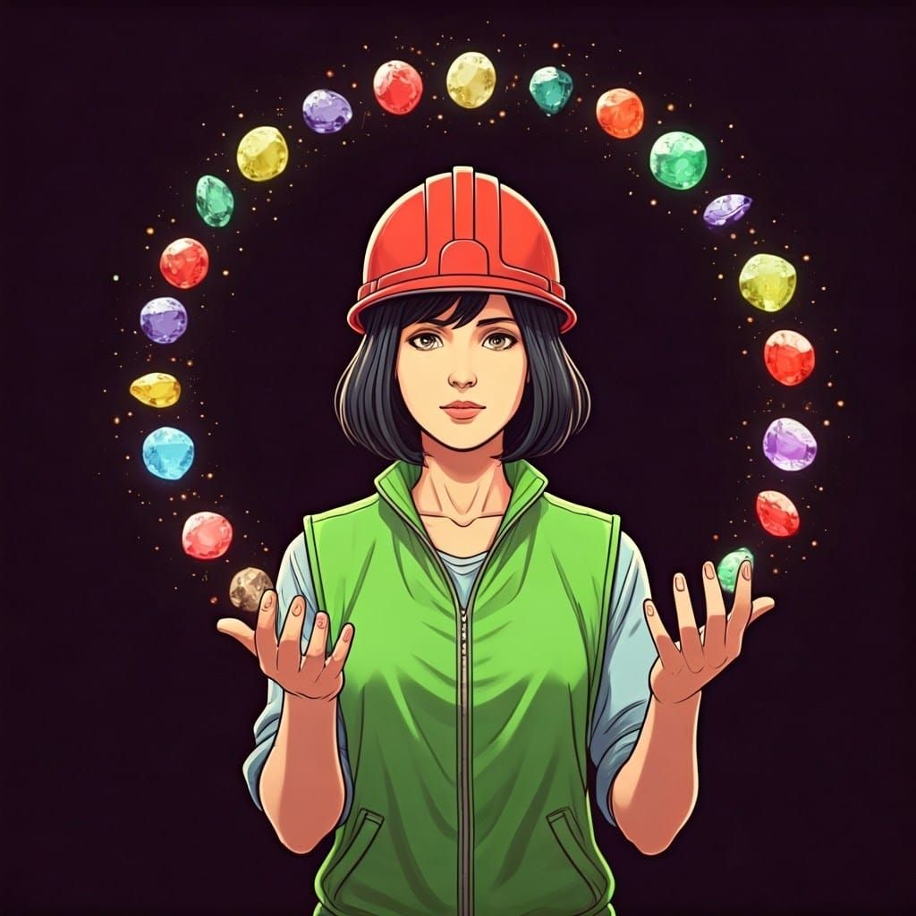 Vibrant Gemstone Juggler in Anime Style