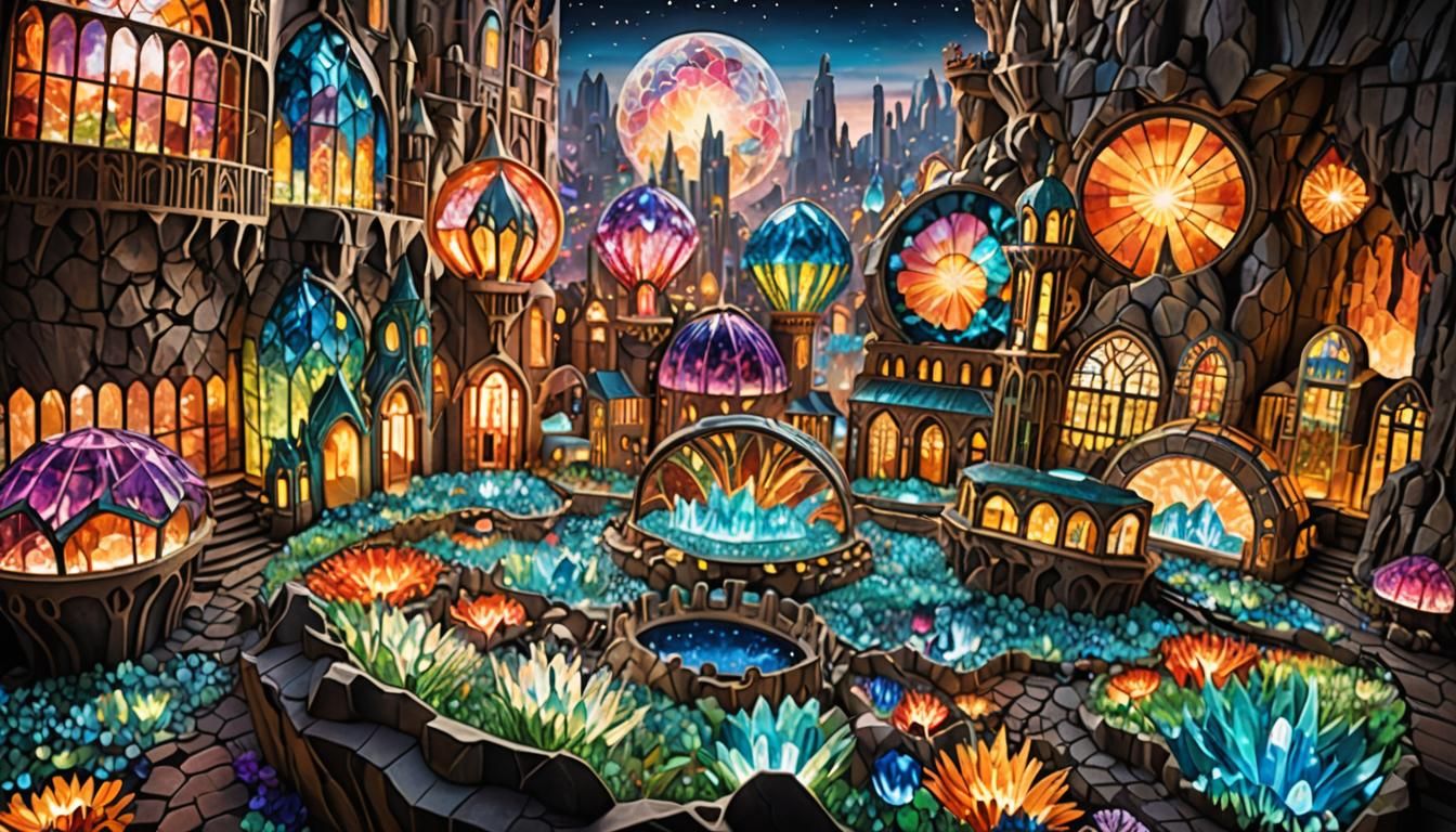 Underground Crystal City with Art Nouveau Elements