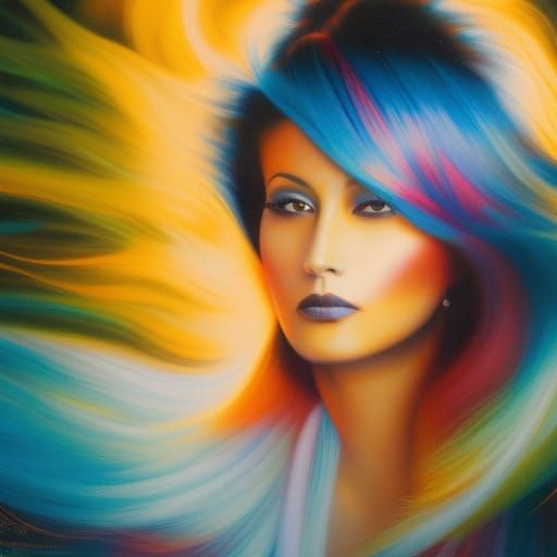 Woman with Blue Hair: Exploding Head in Synth Style