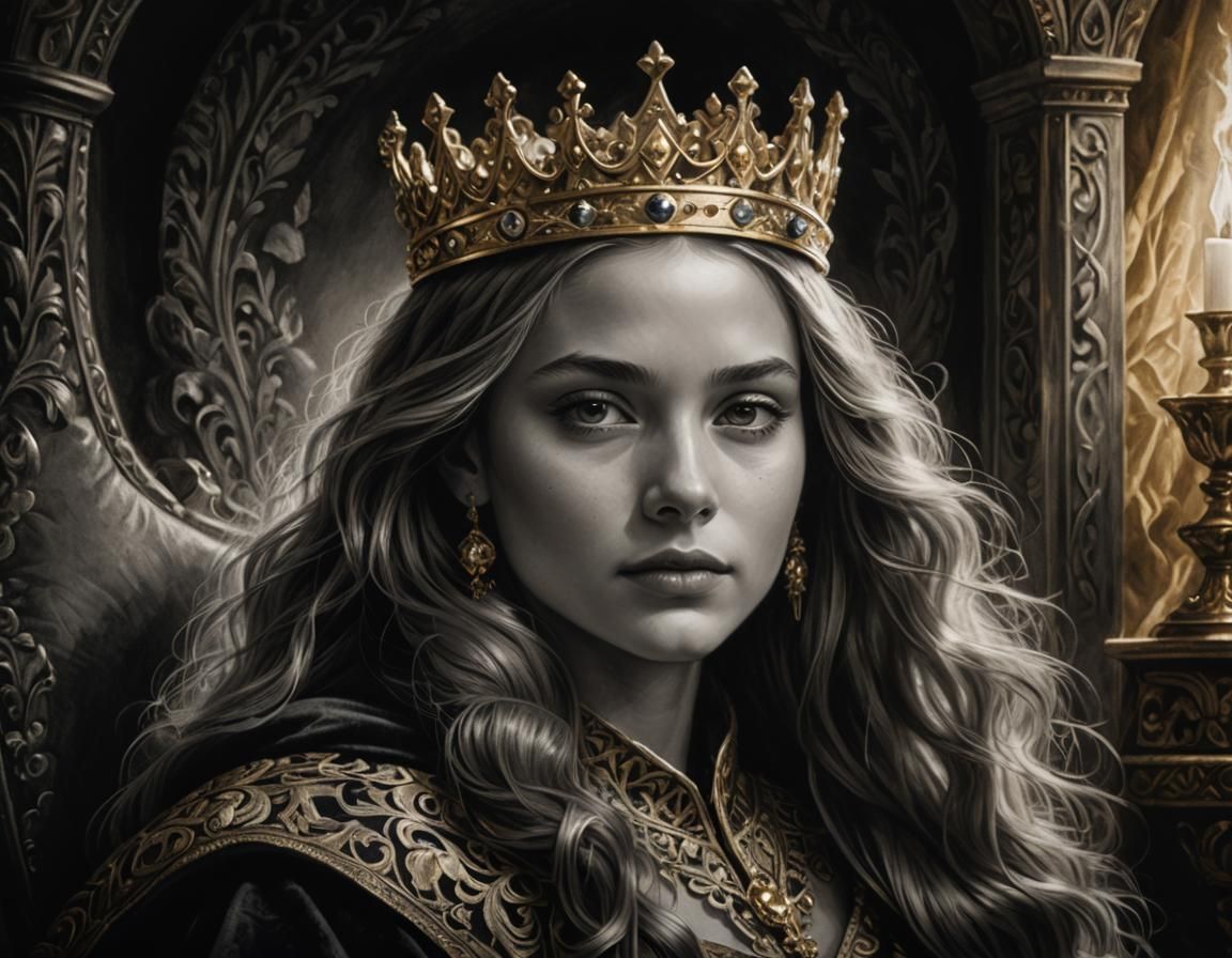 Majestic Princess Portrait in Charcoal Drawing Style