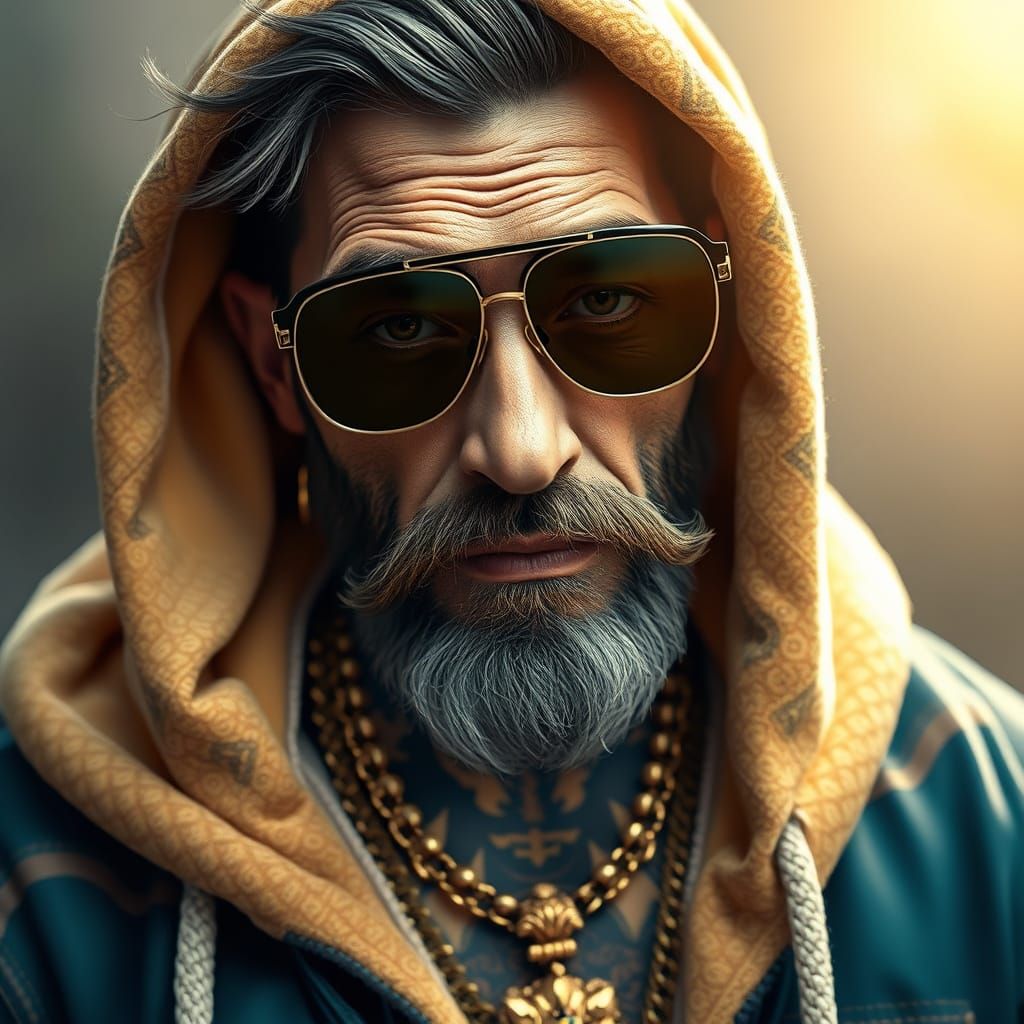 Sensual Hip Hop Elder in Hyperdetailed Portrait Art