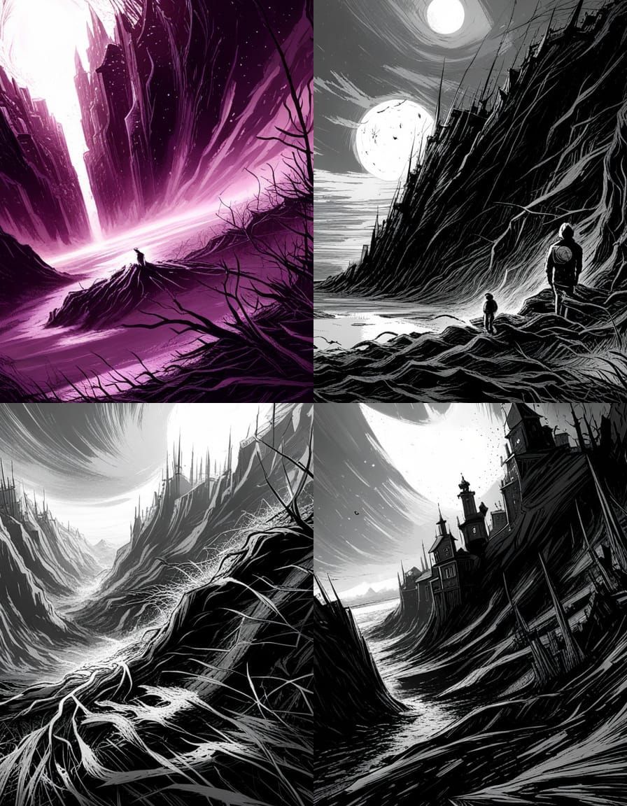 Dramatic Cityscape Inspired by Woodcut Art