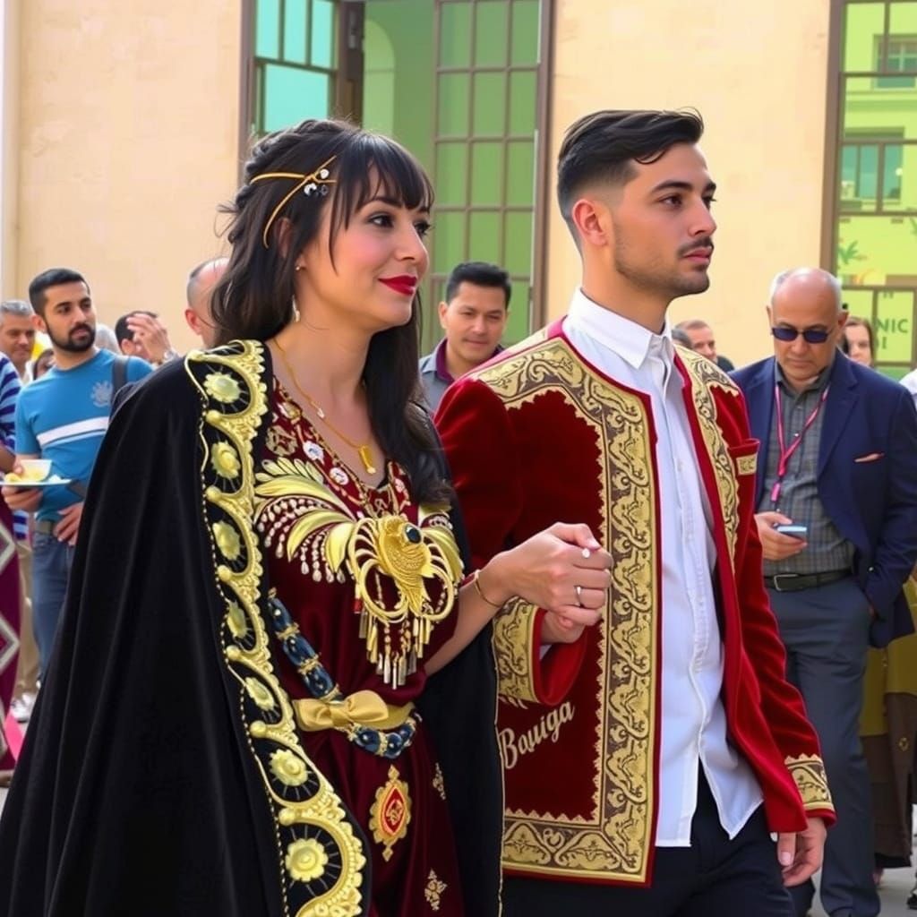 Elegant Algerian Wedding Portrait in Vibrant Traditional Att...