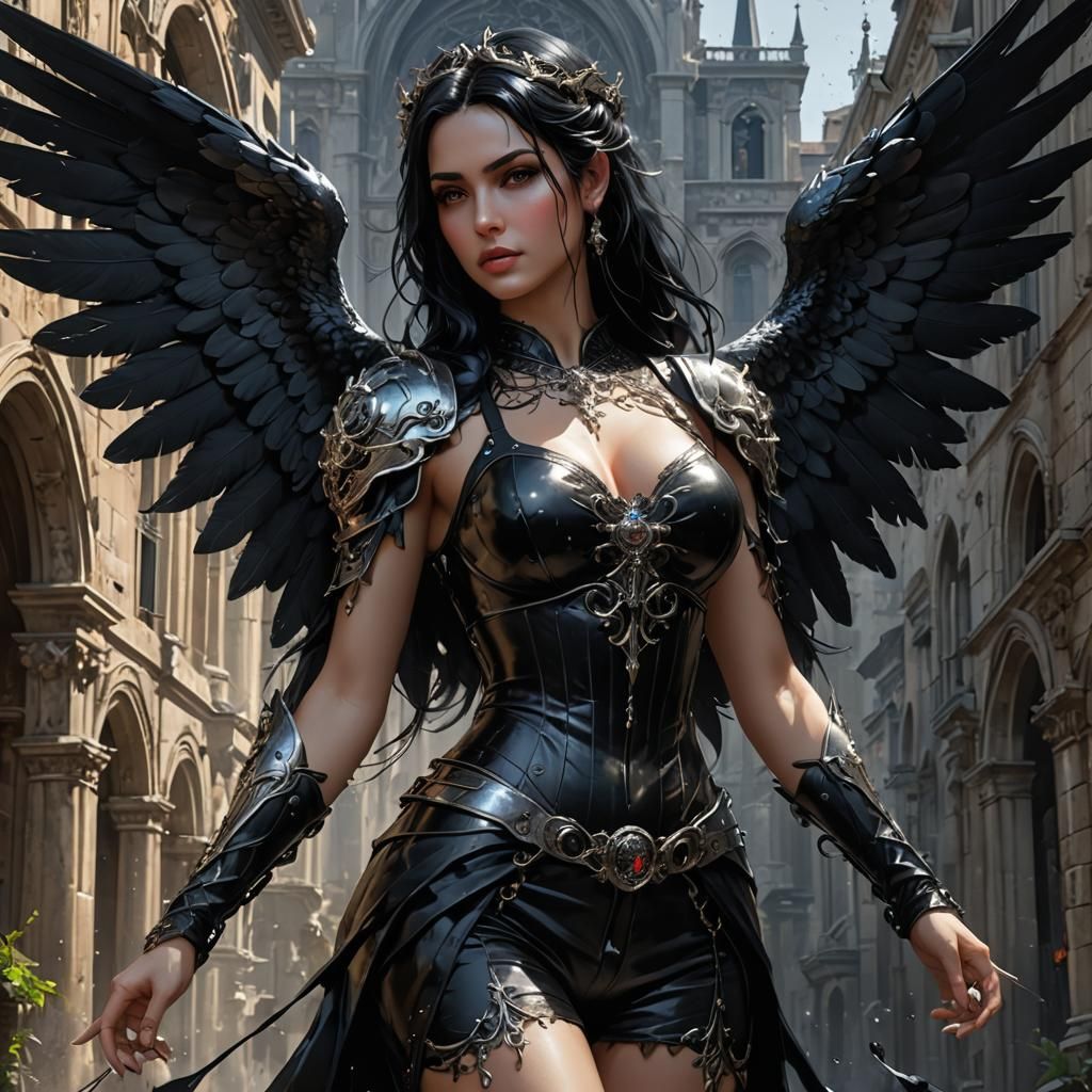 Beautiful Gothic Angel Portrait in Splash Art Style