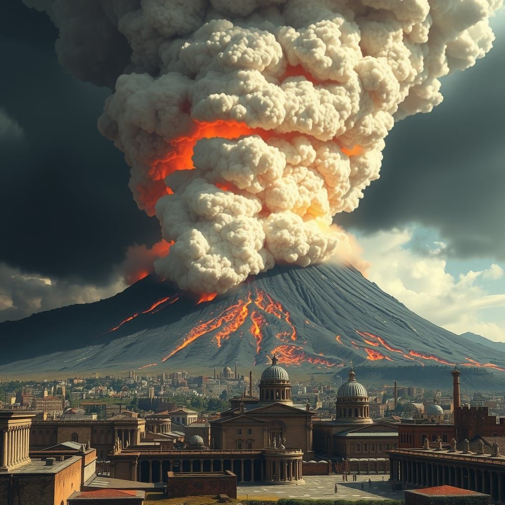 The catastrophic eruption of Vesuvius over Pompeii in 79 AD