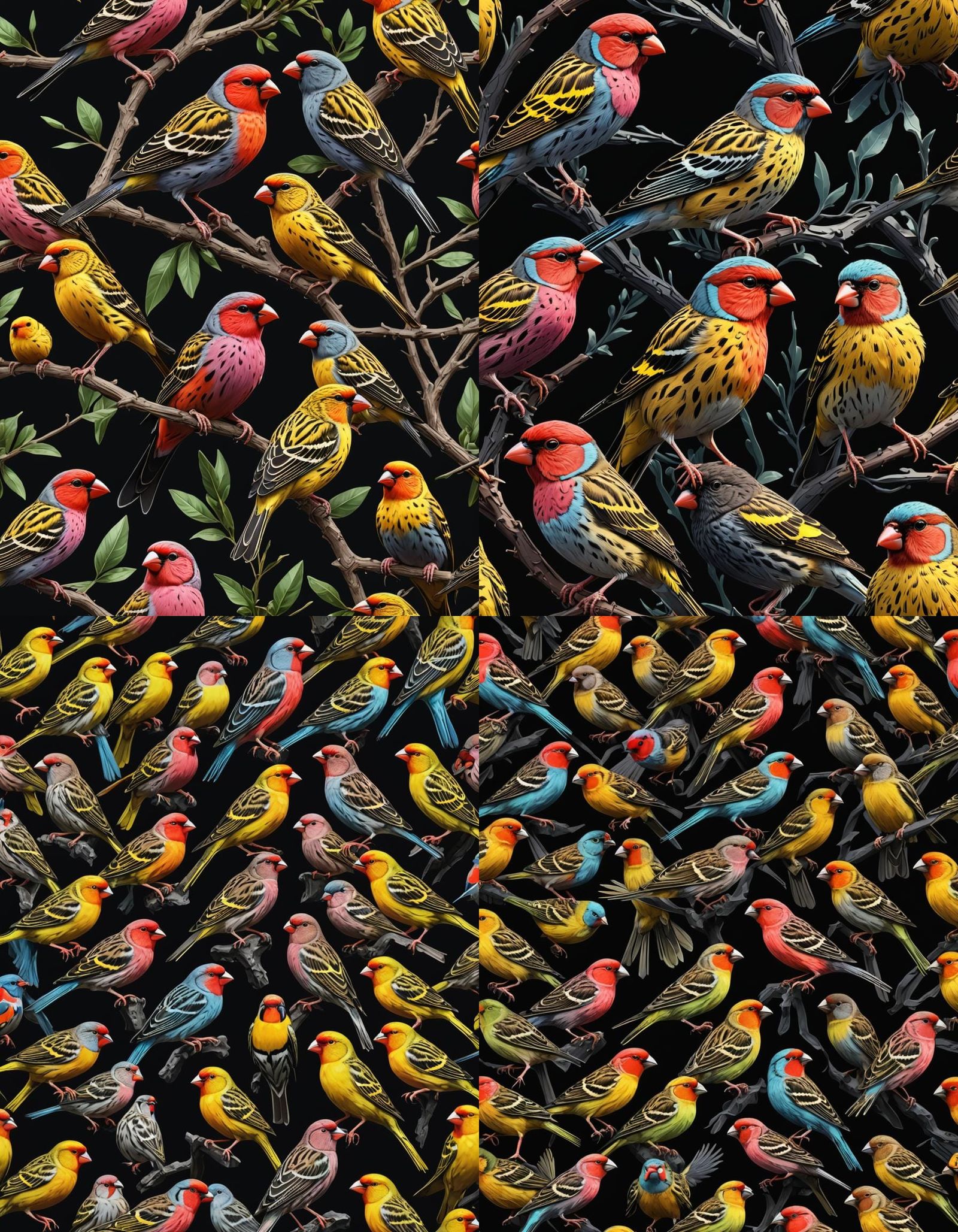 Exotic Finches 3D Render with Detailed Black Outline