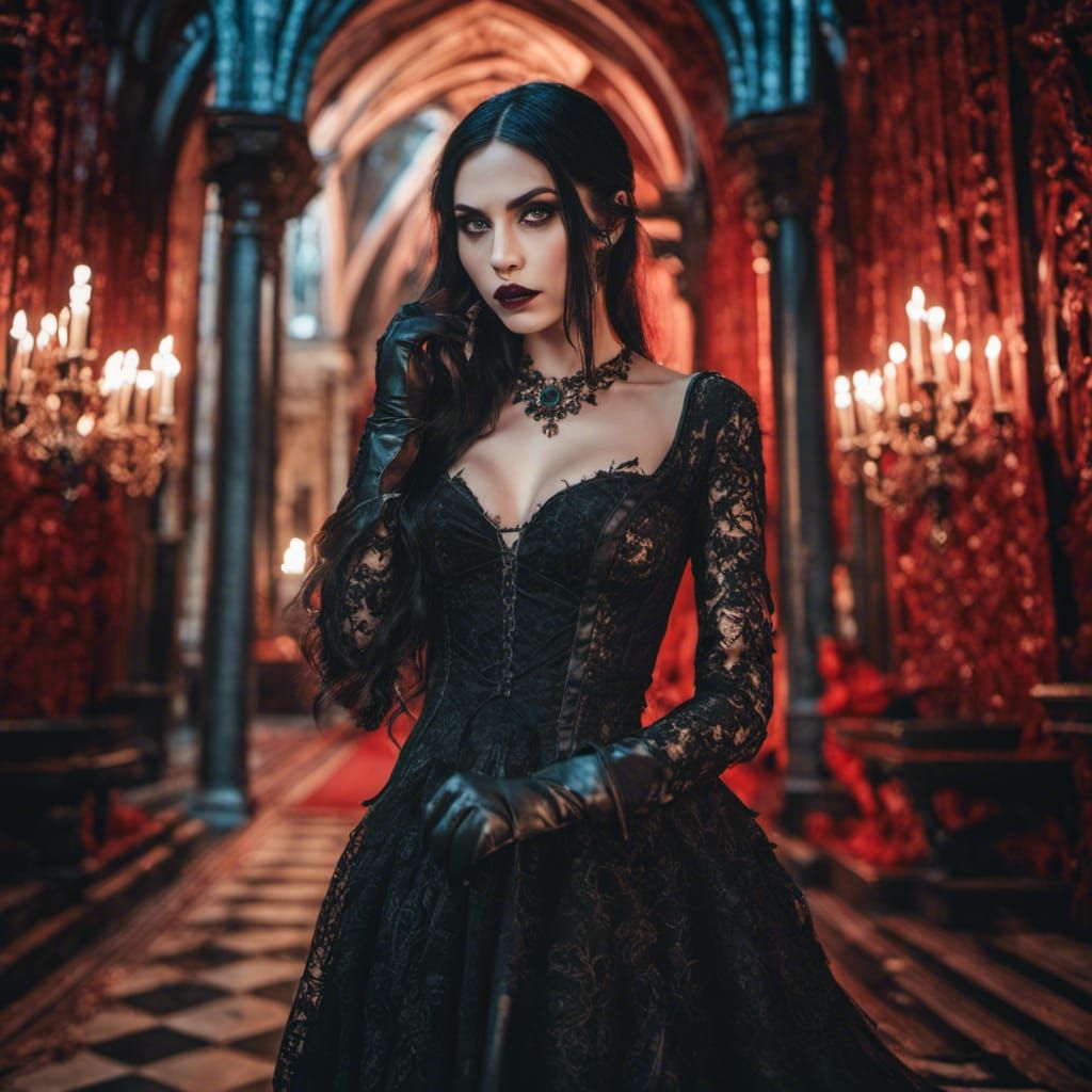 Gothic Vampire with Fangs in Anime Art