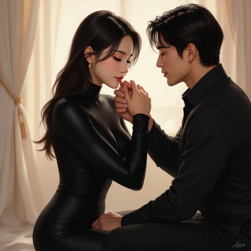 Heartwarming Scene of Comfort in Art Nouveau Style