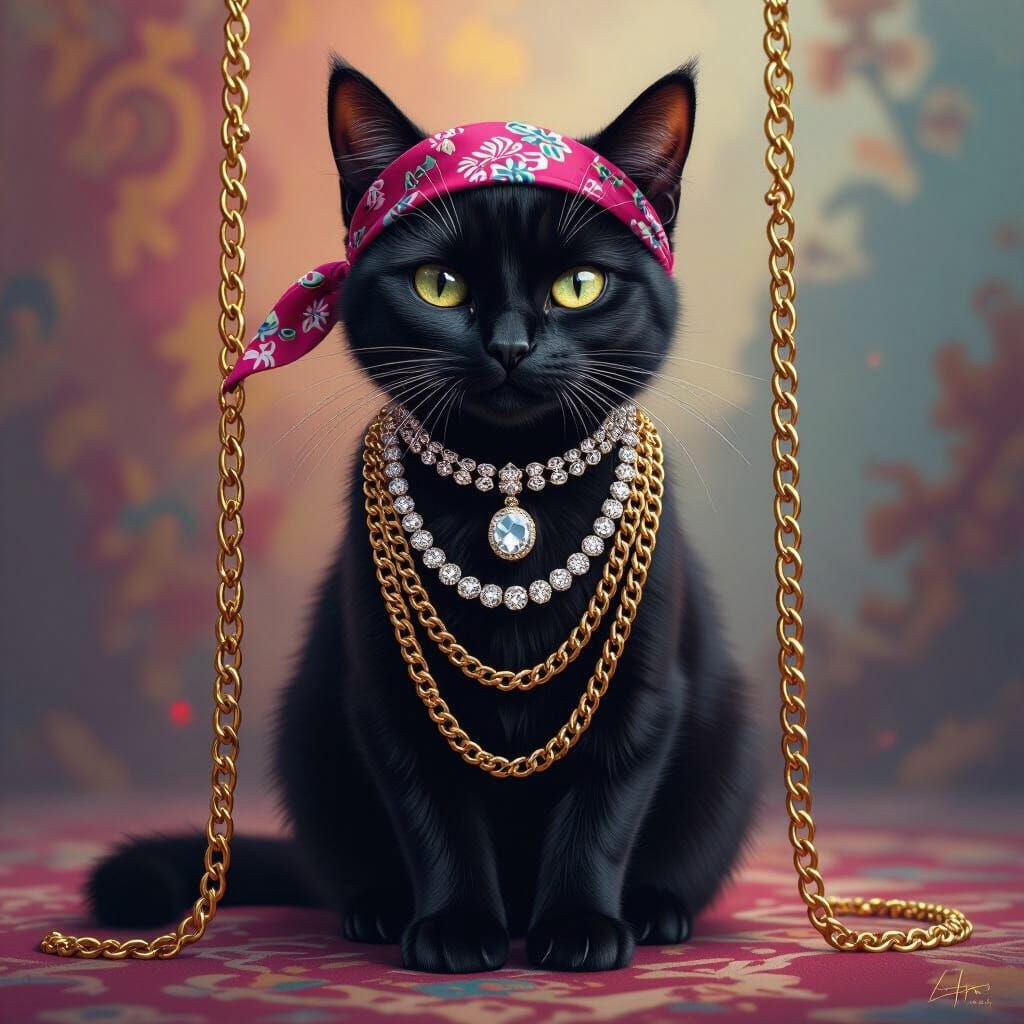 Cool Cat with Diamond Necklaces in Matte Painting Style