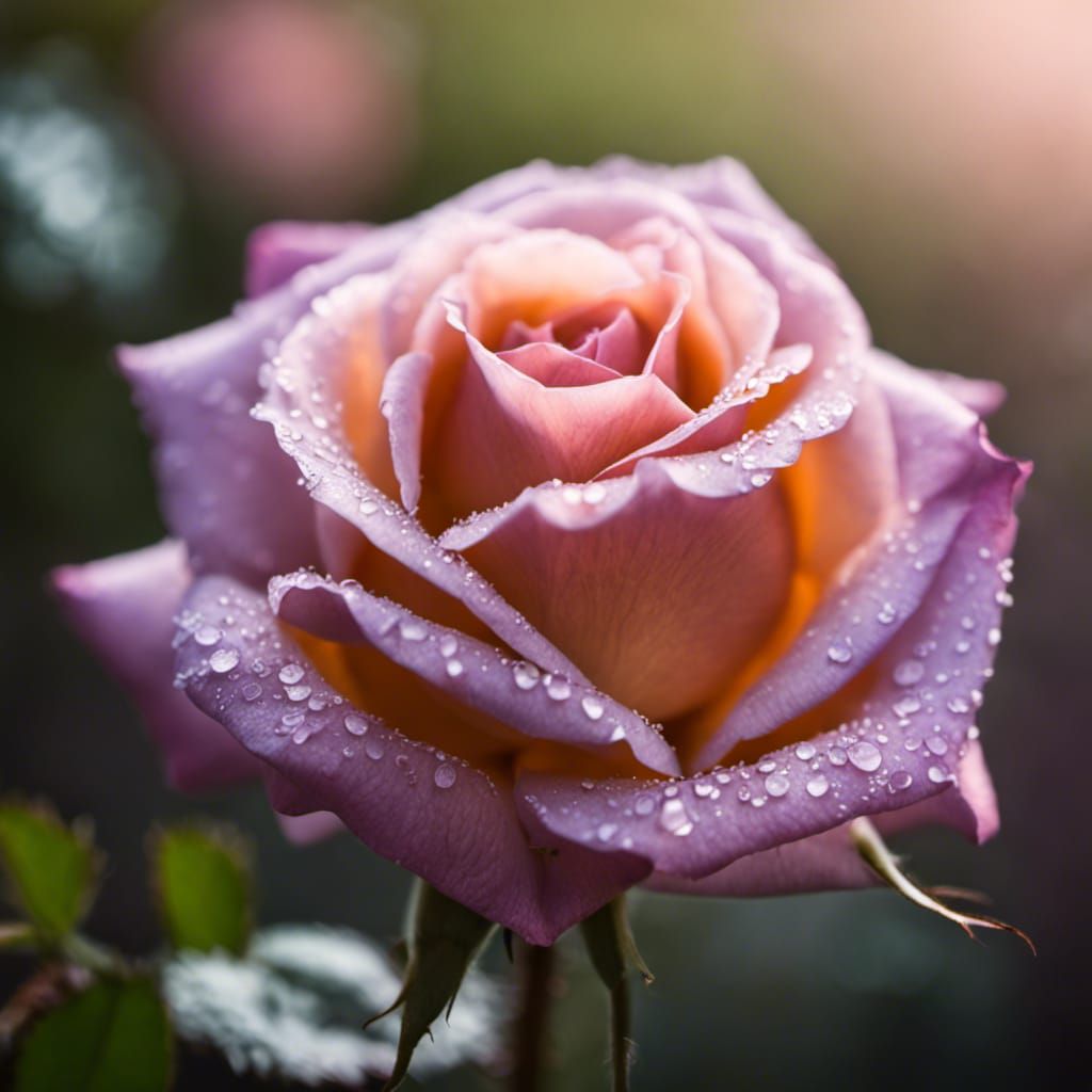 Mauve Rose with Dew: Soft Light Photography